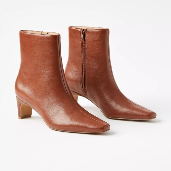 Loft Squared Pointy Toe Elegant Congac Brown Faux Leather Ankle Boots Size 7 - Picture 1 of 10